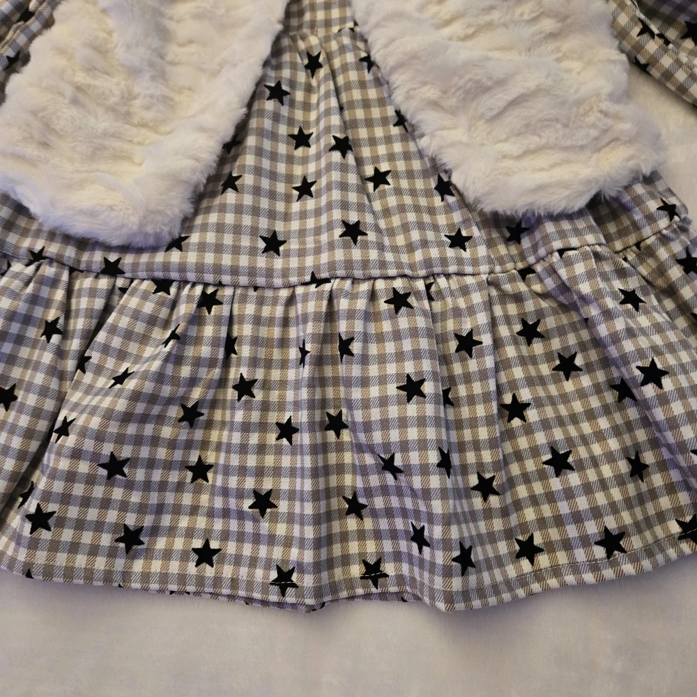 Cat & Jack Toddler Girls Gingham Star Dress and Faux Fur Vest Set 2T‎ NWT